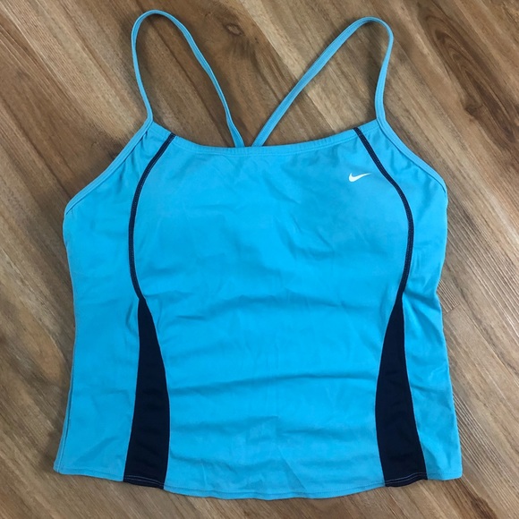 Vintage 90s Nike Baby Blue Spandex Workout Spaghetti Strap Summer Crop Top